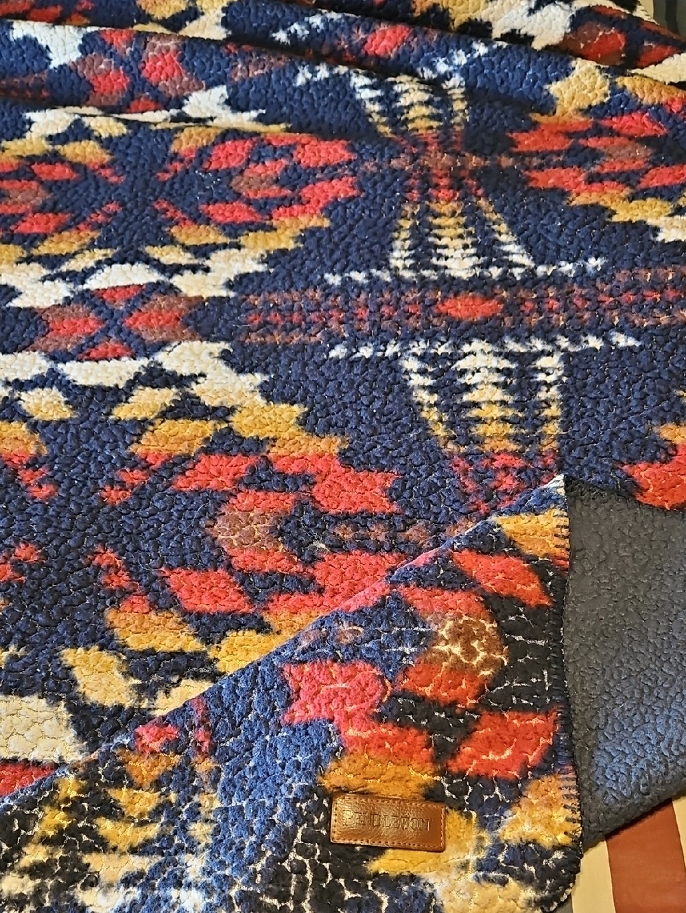 Pendleton  Navy & Multicolor Aztec Throw with Leather Logo Patch